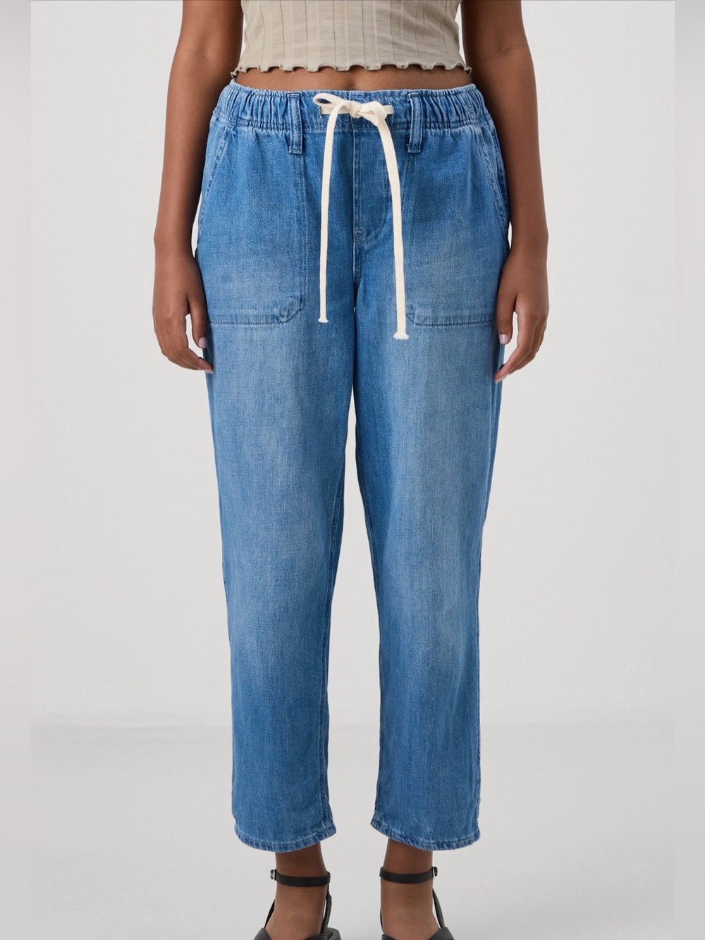 Gap Petite Easy Alexandria Relaxed Drawstring Women's Jeans Light Indigo-Large P